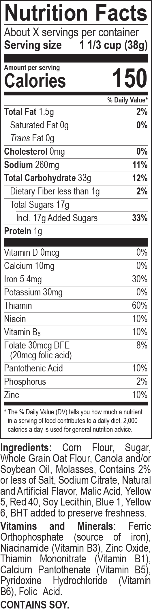 Berry Colossal Crunch nutrition facts panel