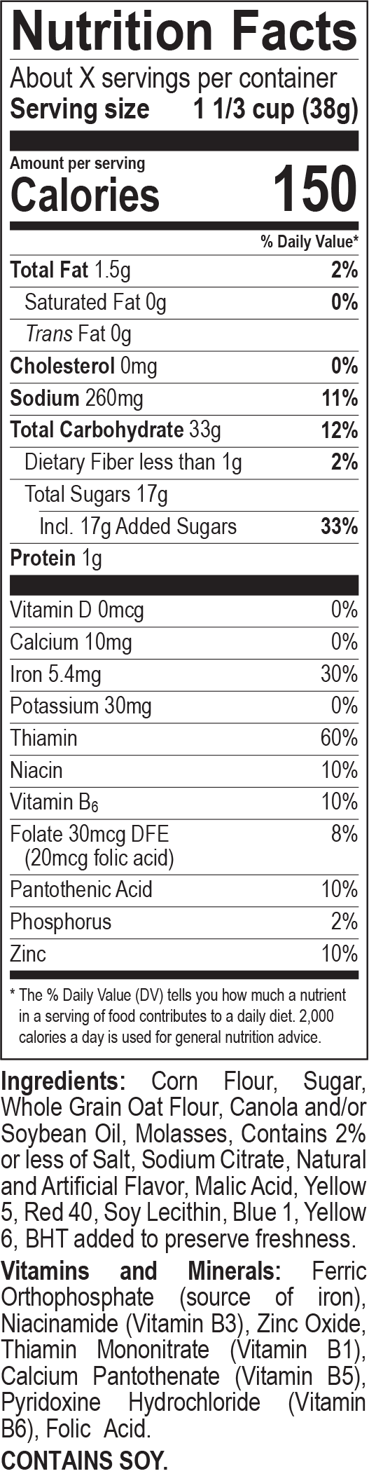 Berry Colossal Crunch nutrition facts panel