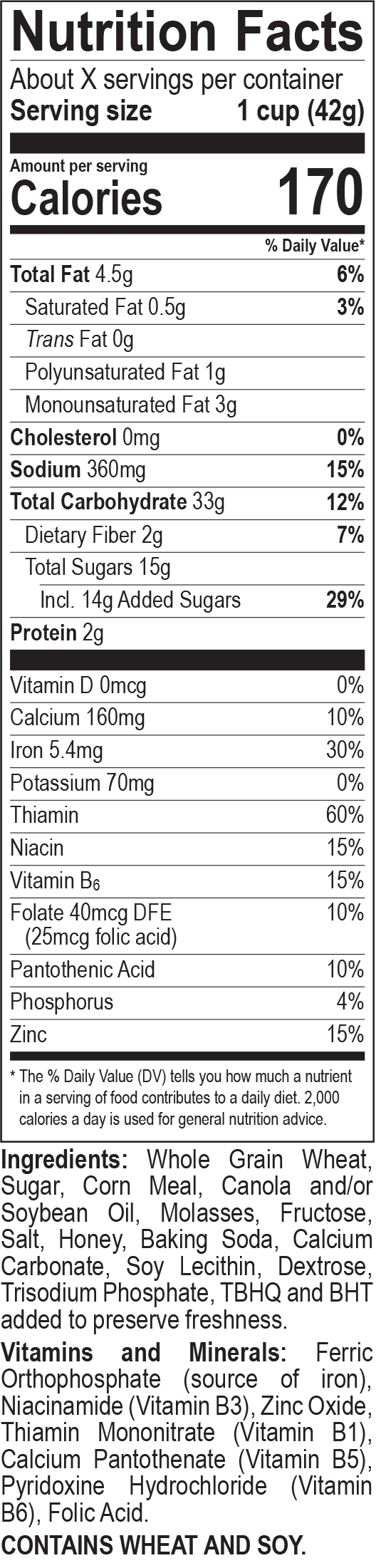 Honey Graham Toasters nutrition facts panel