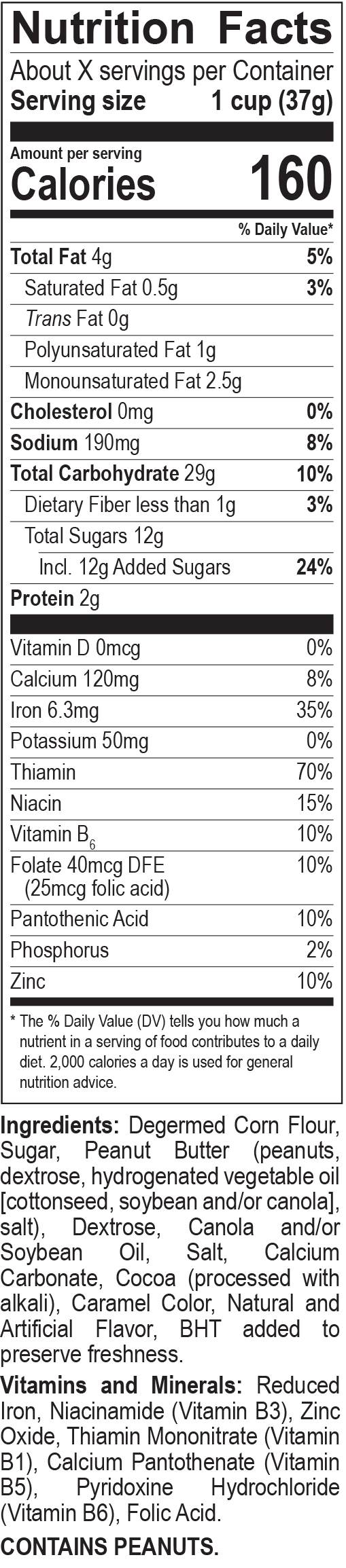 Malt-O-Meal Peanut Butter Cups Nutrition Facts