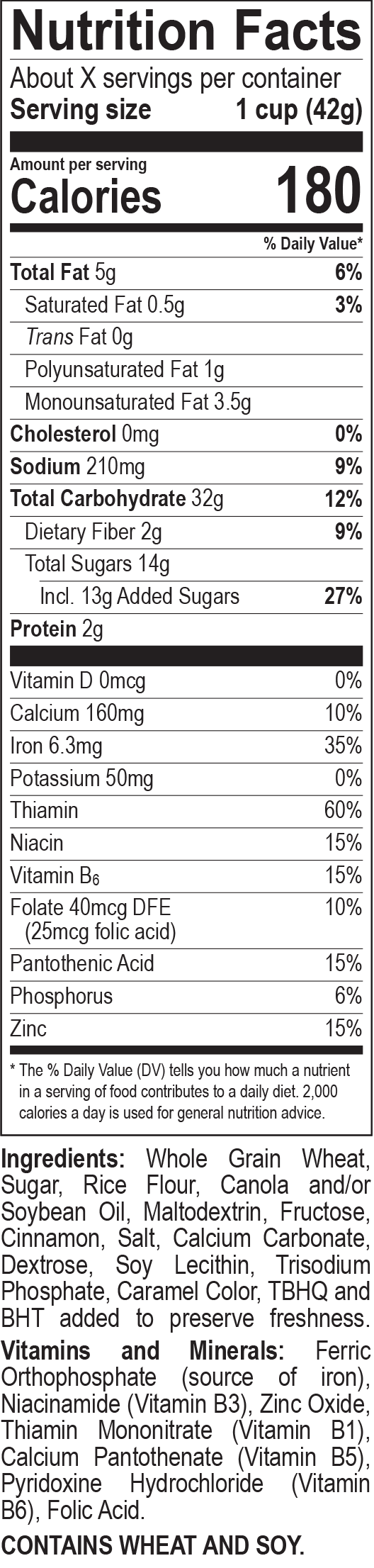 Cinnamon Toasters nutrition facts panel