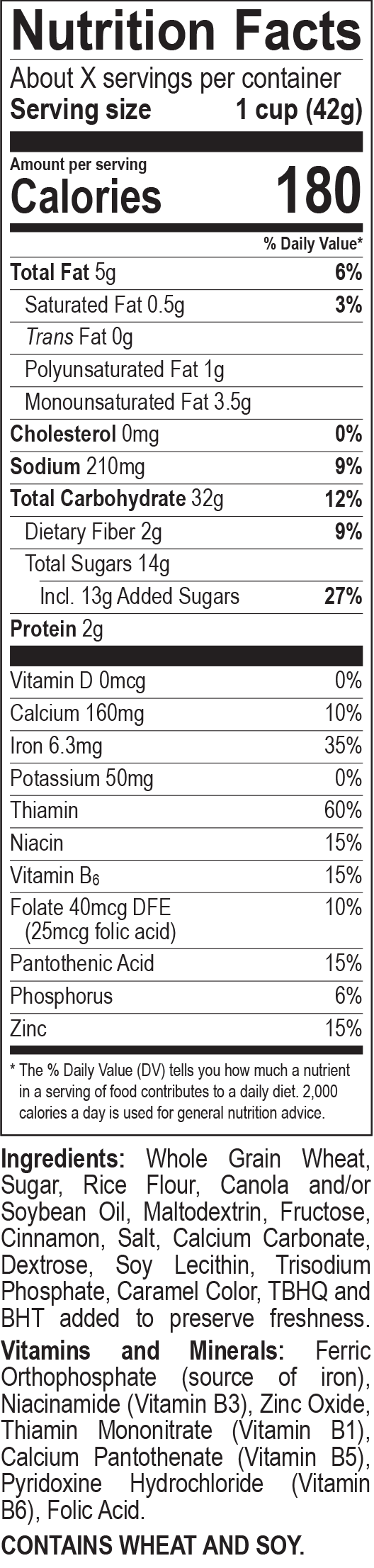 Cinnamon Toasters nutrition facts panel