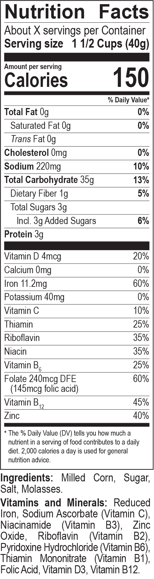 Corn Flakes nutrition facts panel
