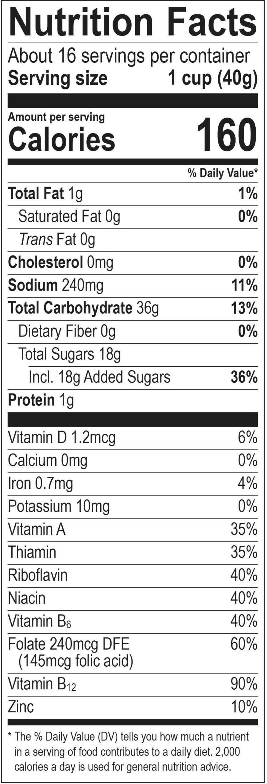 Fruity Dyno-Bites with Marshmallows Cereal nutrition facts panel