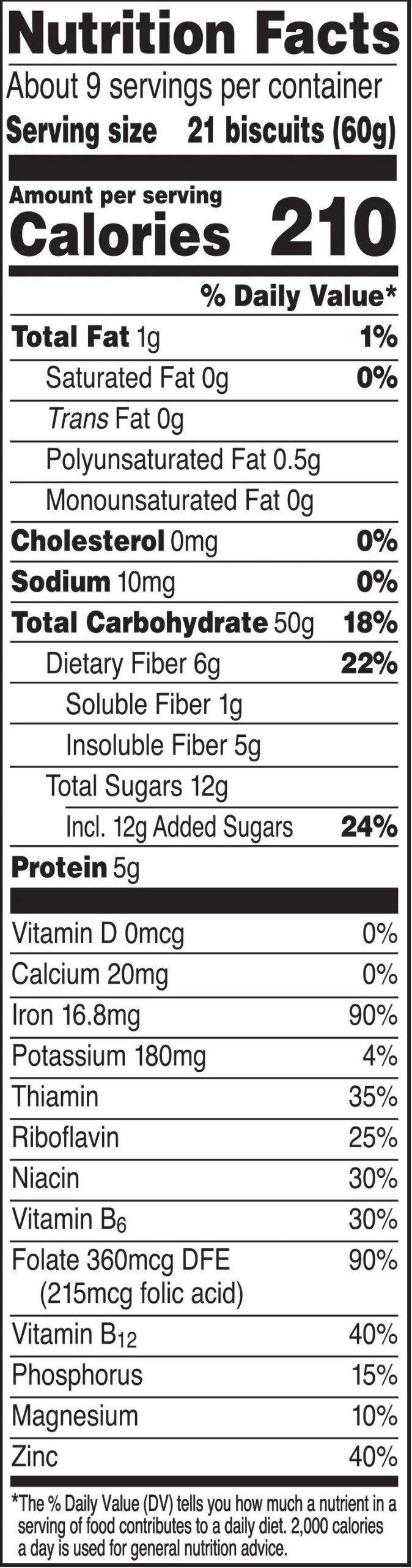 Frosted Mini Spooners cereal nutrition facts panel