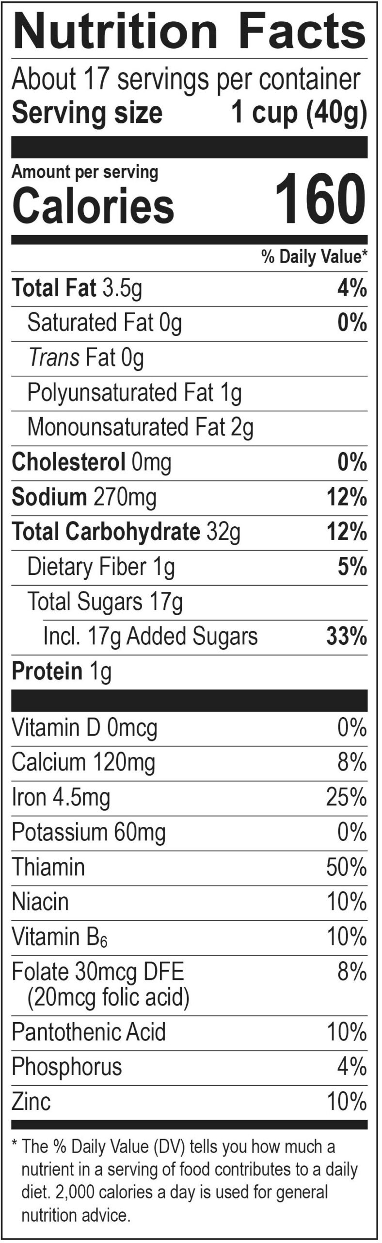 S'mores cereal nutrition facts panel