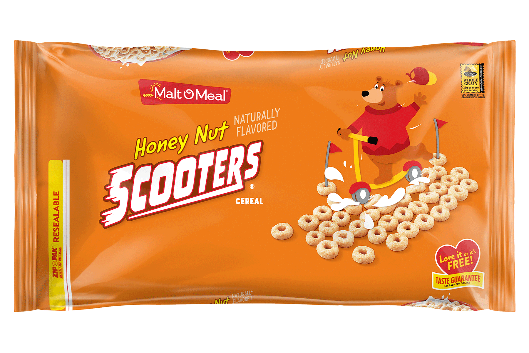 New Malt-O-Meal Honey Nut Scooters Cereal Bag