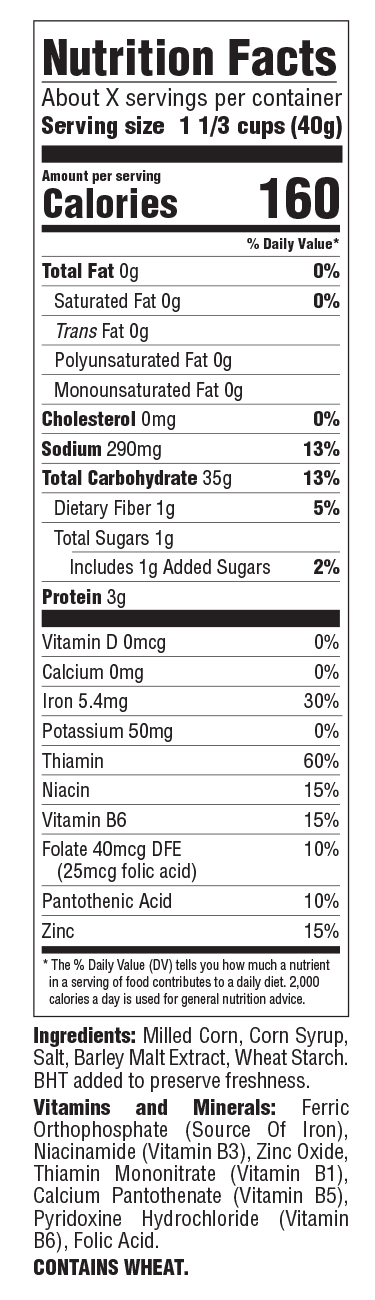 Corn Flakes cereal nutrition facts panel