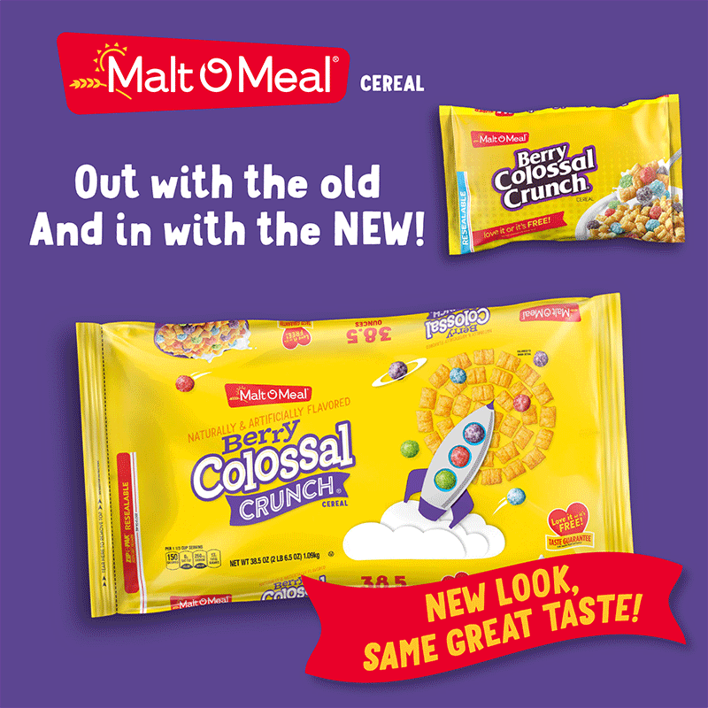 Old and New Malt-O-Meal Berry Colossal Crunch Cereal Bags