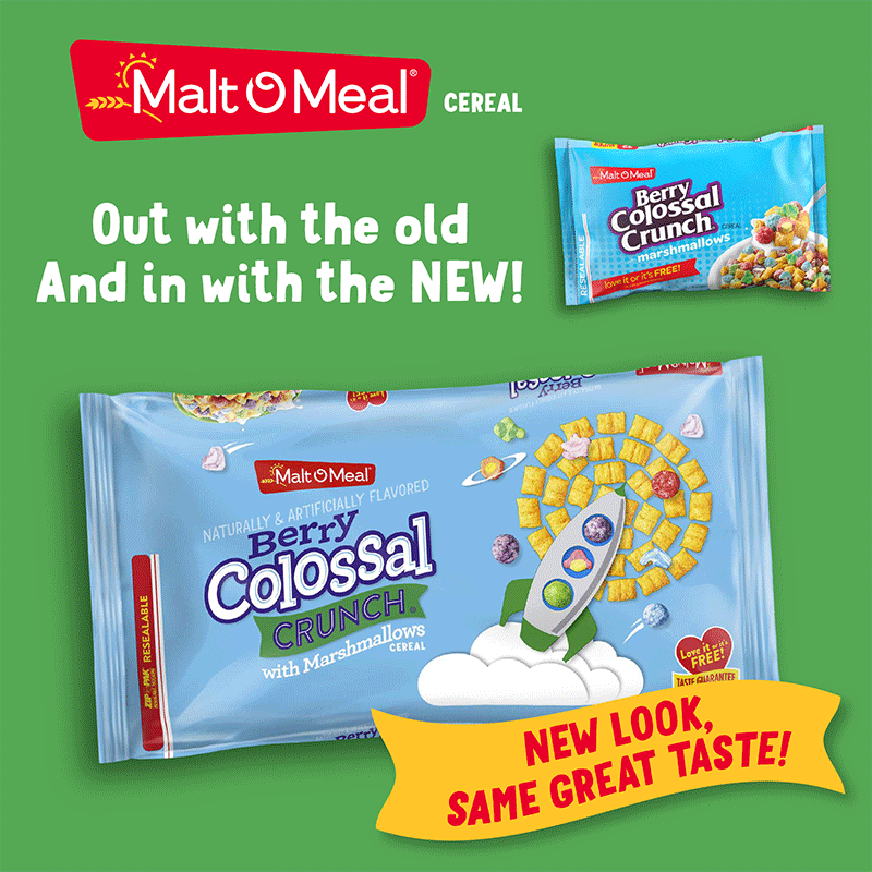 Old and New Malt-O-Meal Berry Colossal Crunch Cereal Bags