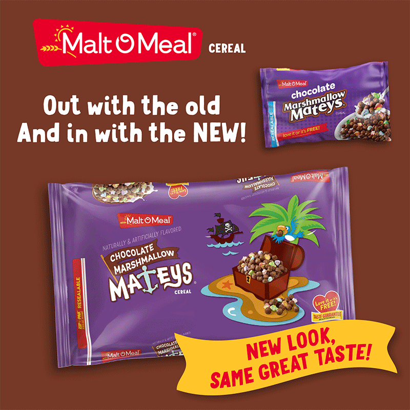 Old and New Malt-O-Meal Chocolate Marshmallow Mateys Cereal Bags