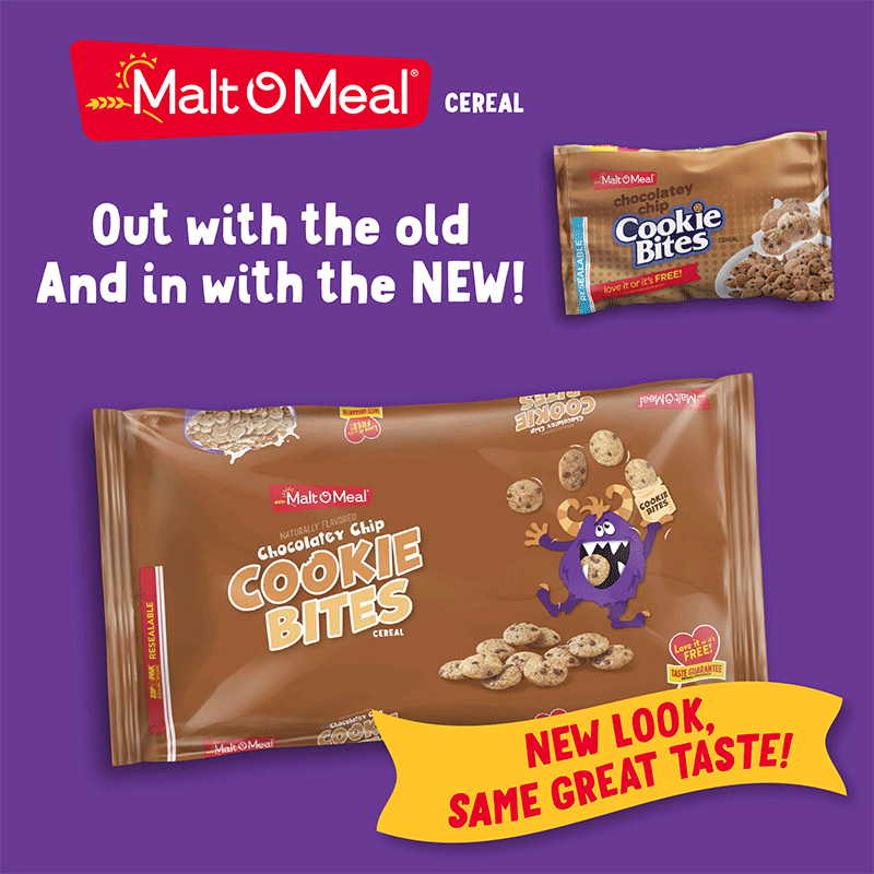Old and New Malt-O-Meal Chocolatey Chip Cookie Bites Cereal Bags