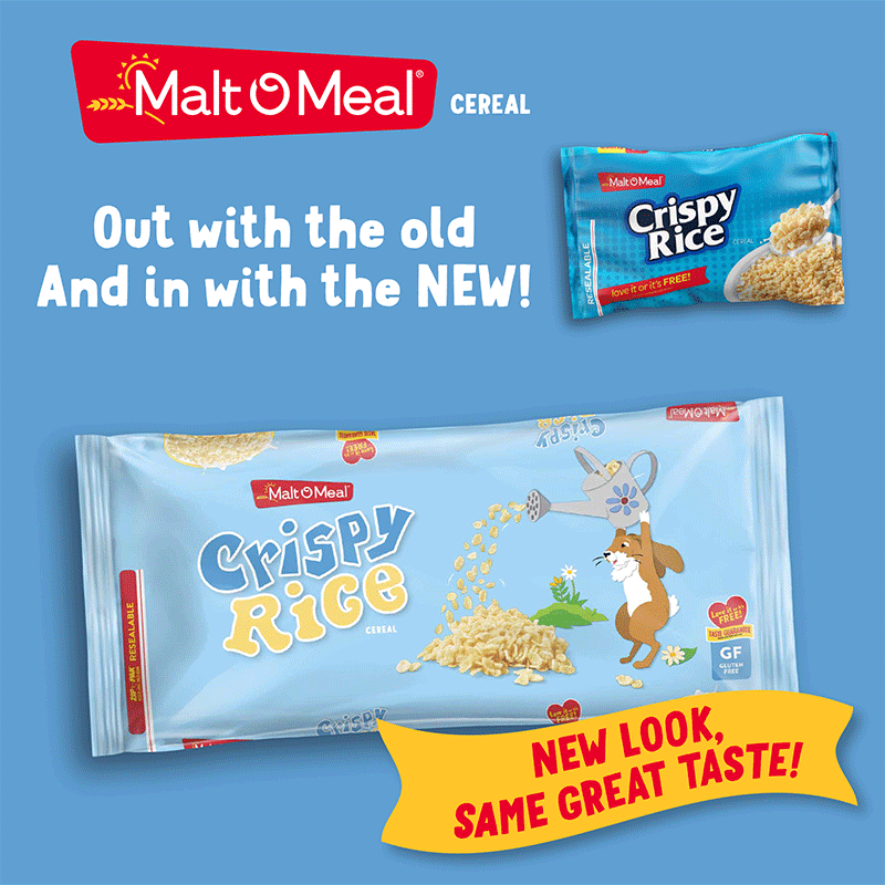 Old and New Malt-O-Meal Crispy Rice Cereal Bags