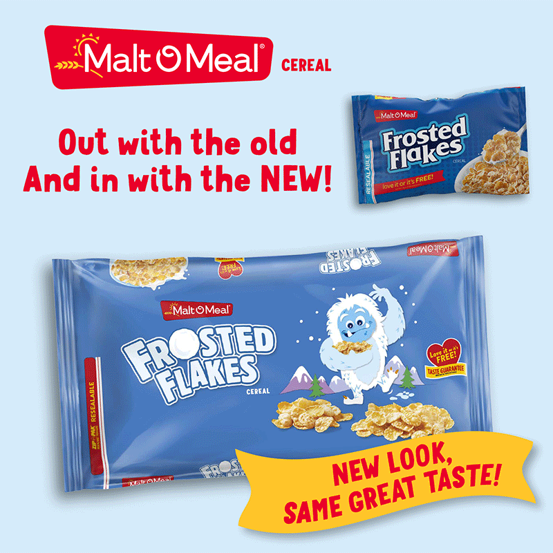 New and Old Malt-O-Meal Frosted Flakes Cereal Bags