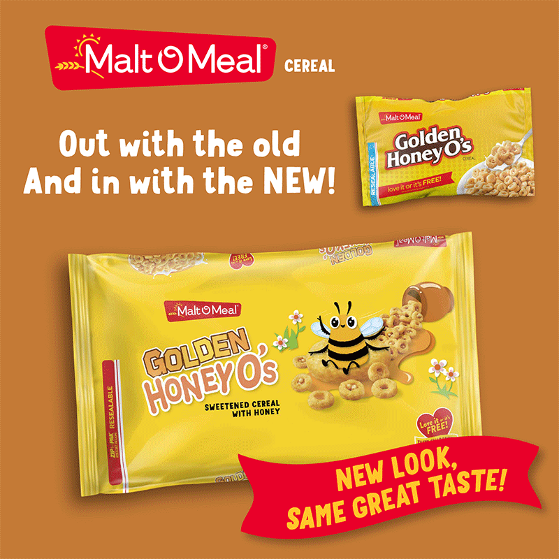Old and New Malt-O-Meal Golden Honey Os Cereal Bags