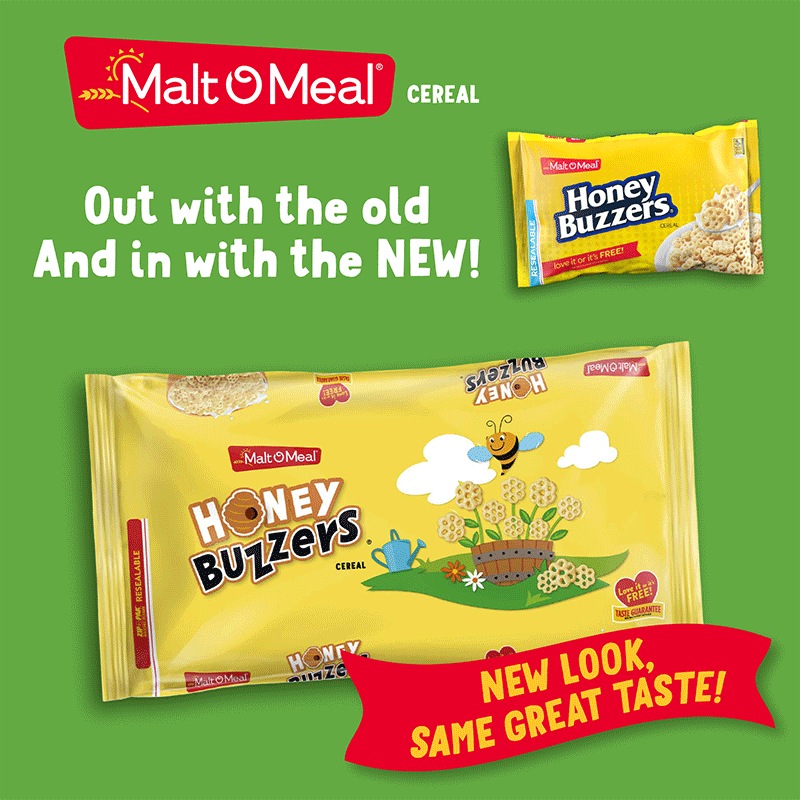 Old and New Malt-O-Meal Honey Buzzers Cereal Bags