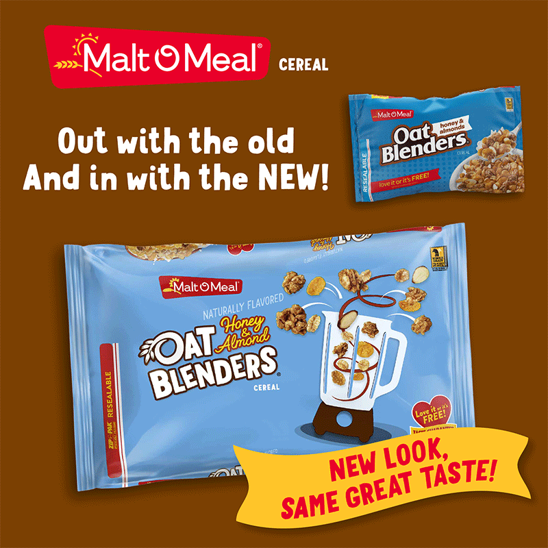 Old and New Malt-O-Meal Honey and Almond Oat Blenders Cereal Bags