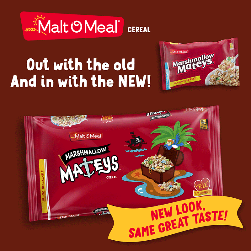 Old and New Malt-O-Meal Marshmallow Mateys Cereal Bags