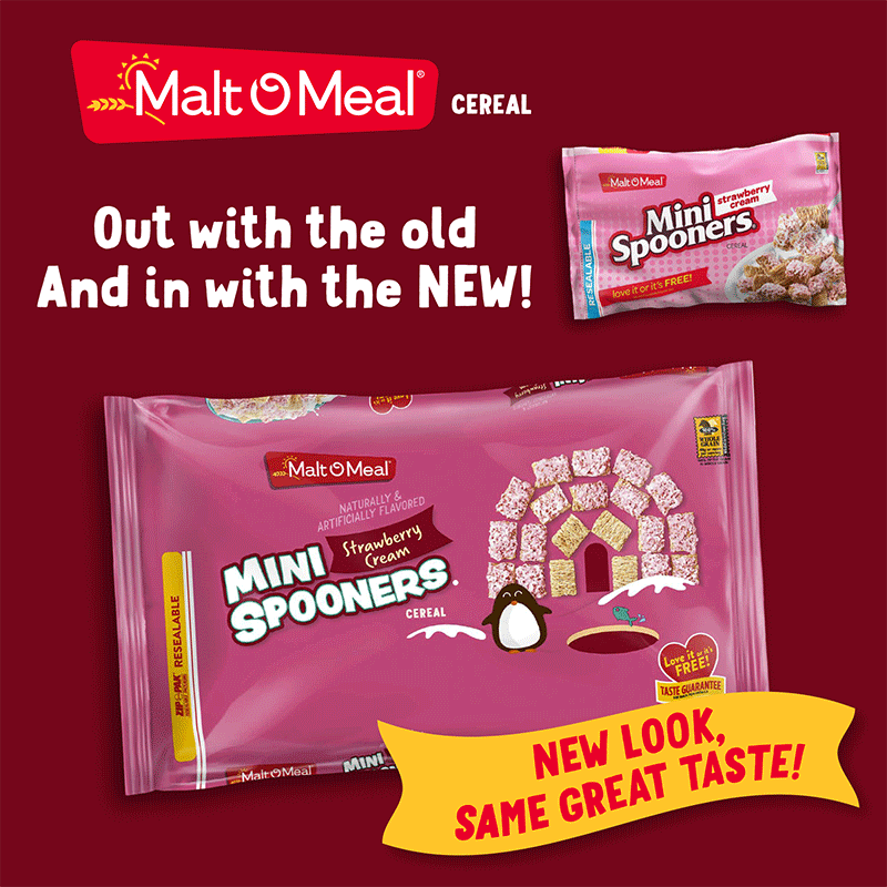 Old and New Malt-O-Meal Strawberry Cream Mini Spooners Cereal Bags