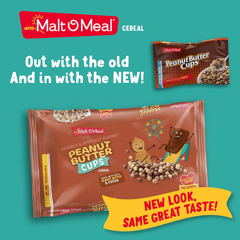Old and New Malt-O-Meal Peanut Butter Cups Cereal Bags