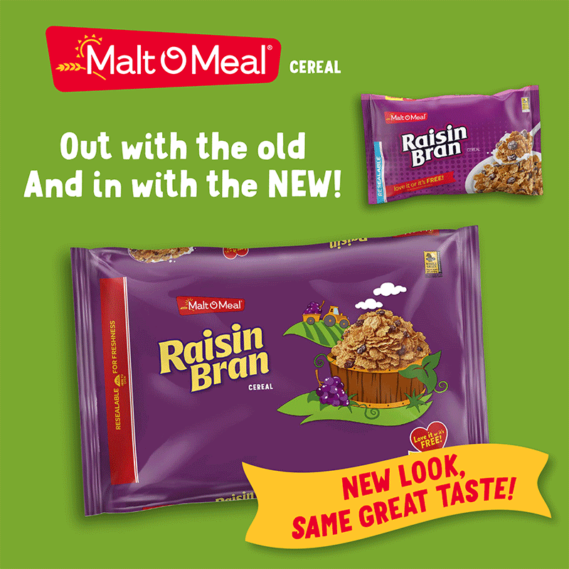 Old and New Malt-O-Meal Raisin Bran Cereal Bags