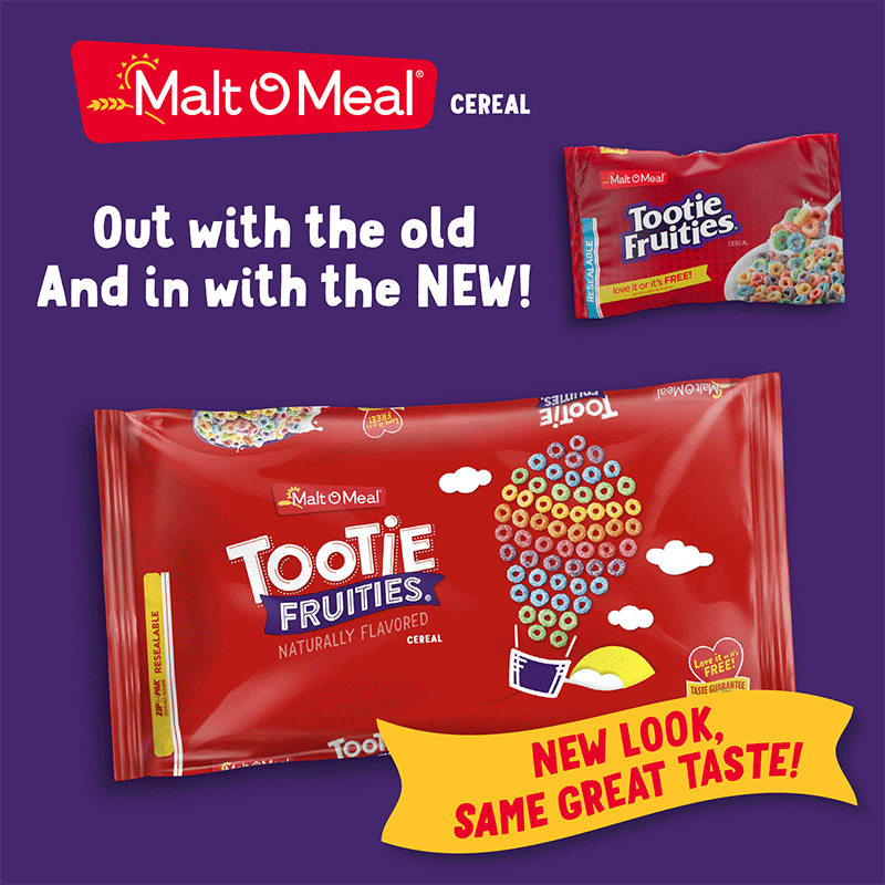 Old and New Malt-O-Meal Tootie Fruities Cereal Bags