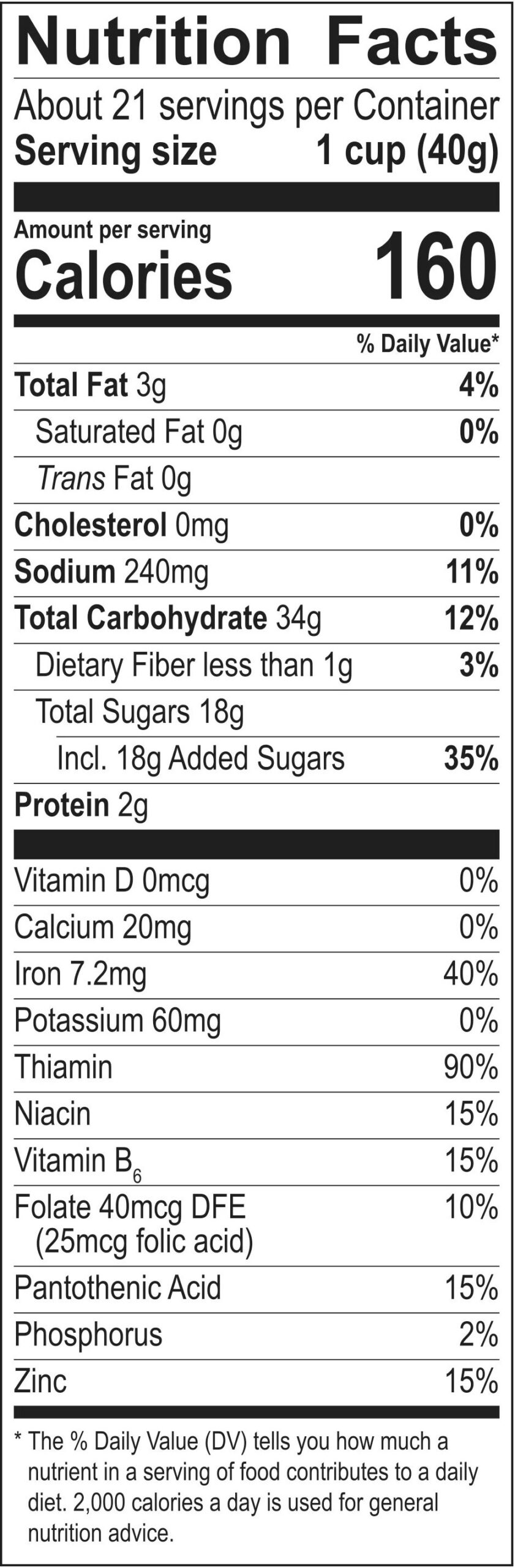 Golden Honey Oh's cereal nutrition facts panel