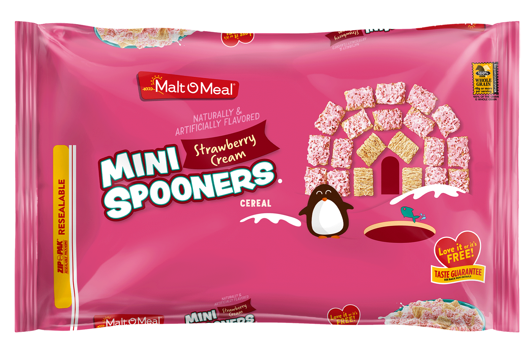 New Malt-O-Meal Strawberry Cream Mini Spooners Cereal Bag