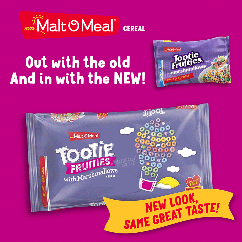 Old and New Malt-O-Meal Tootie Fruities Cereal Bags