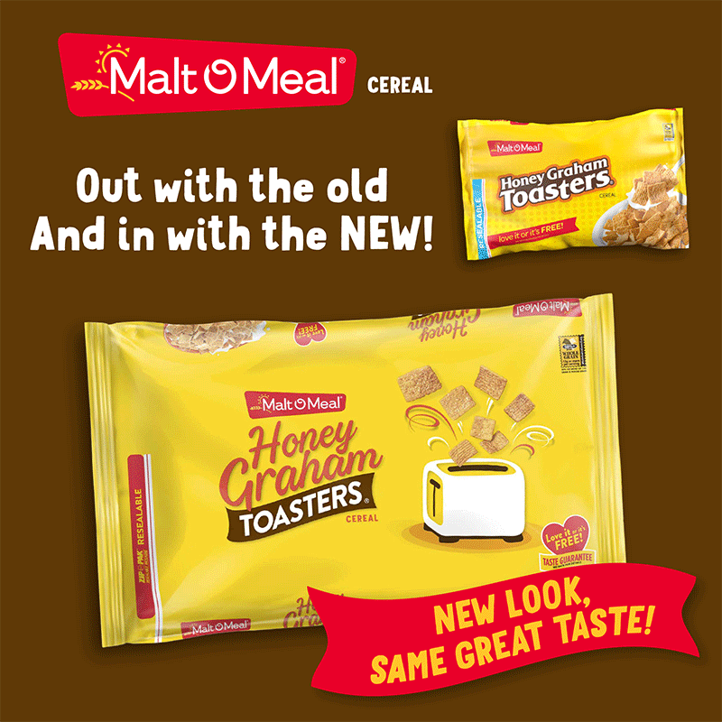 Old and New Malt-O-Meal Honey Graham Toasters Cereal Bags