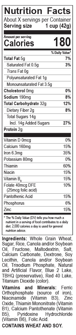 Malt-O-Meal Blueberry Muffin Toasters Nutrition Facts Panel