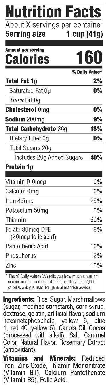 Cocoa Dyno Bites with Marshmallows nutrition panel