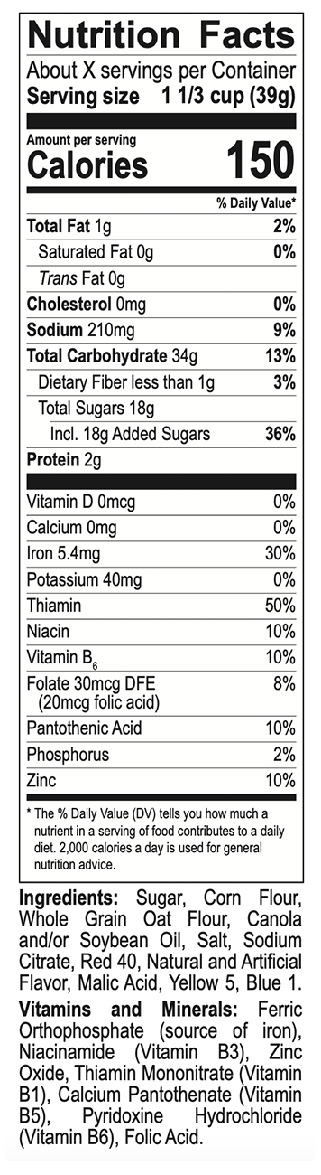 Berry Bunch Crunch Nutrition Facts Label