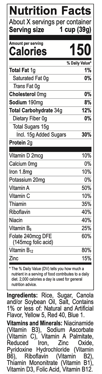 Birthday Cake Dyno-Bites nutrition facts panel