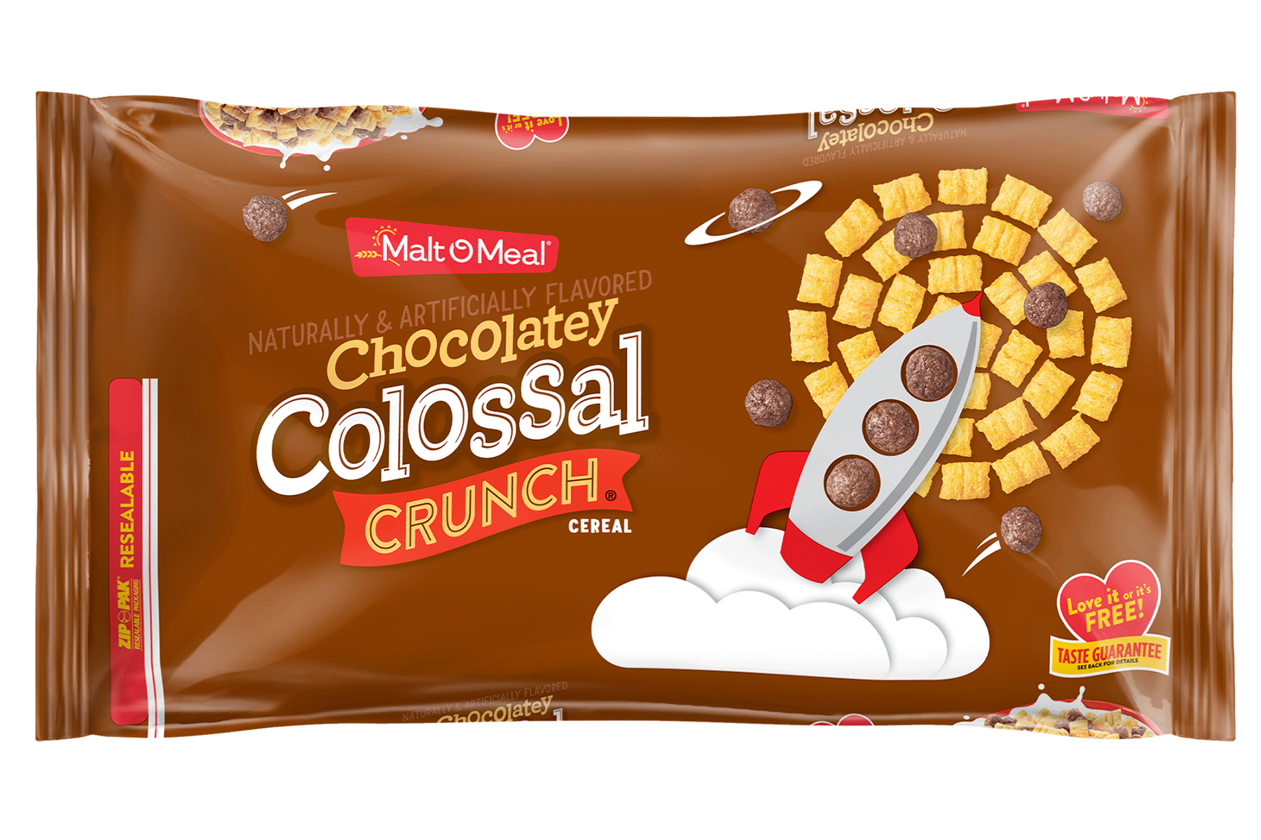 Chocolatey Colossal Crunch cereal packaging