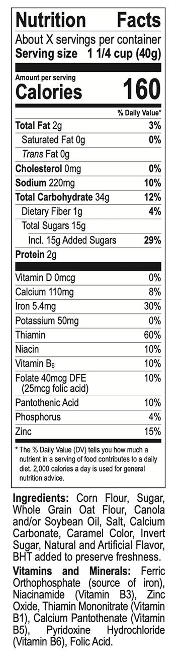 Waffle Crunch cereal nutrition facts panel