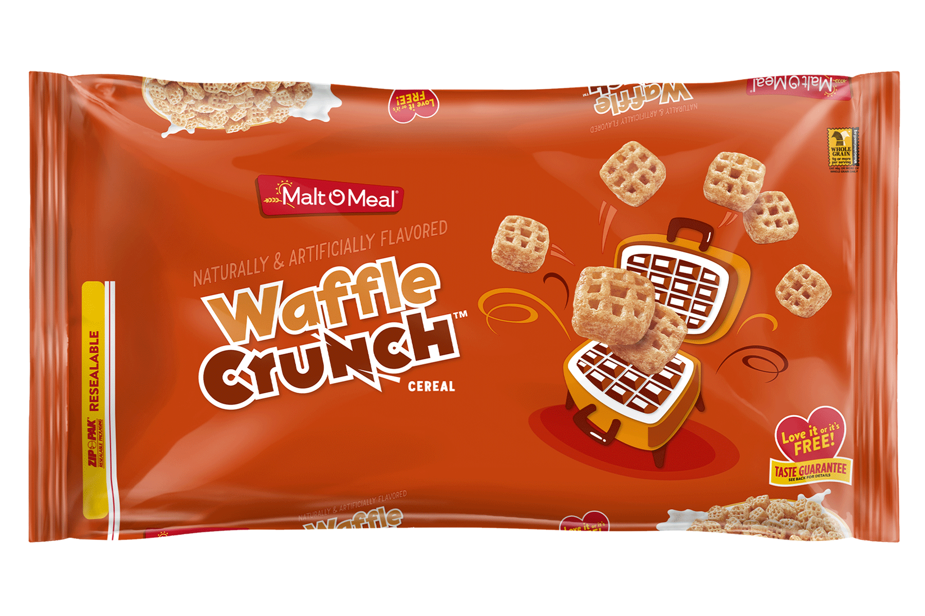 Waffle Crunch cereal packaging