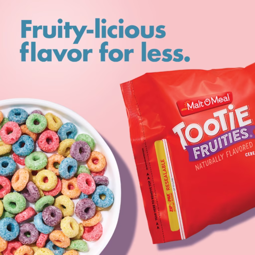 Tootie Fruities Cereal in a bag and bowl