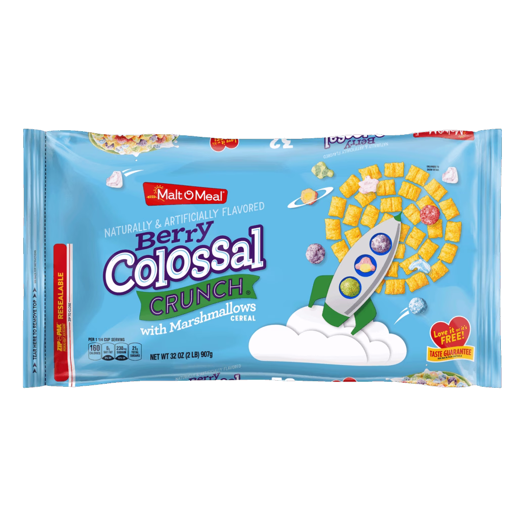 Malt-O-Meal Berry Colossal Crunch with Marshmallows Cereal packaging
