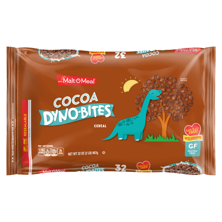 Cocoa Dyno Bites cereal packaging