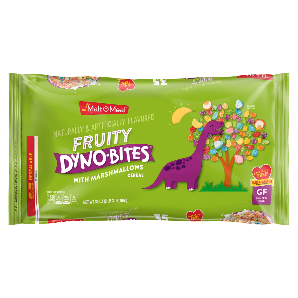 Malt-O-Meal™ Fruity Dyno-Bites™ with Marshmallows cereal packaging