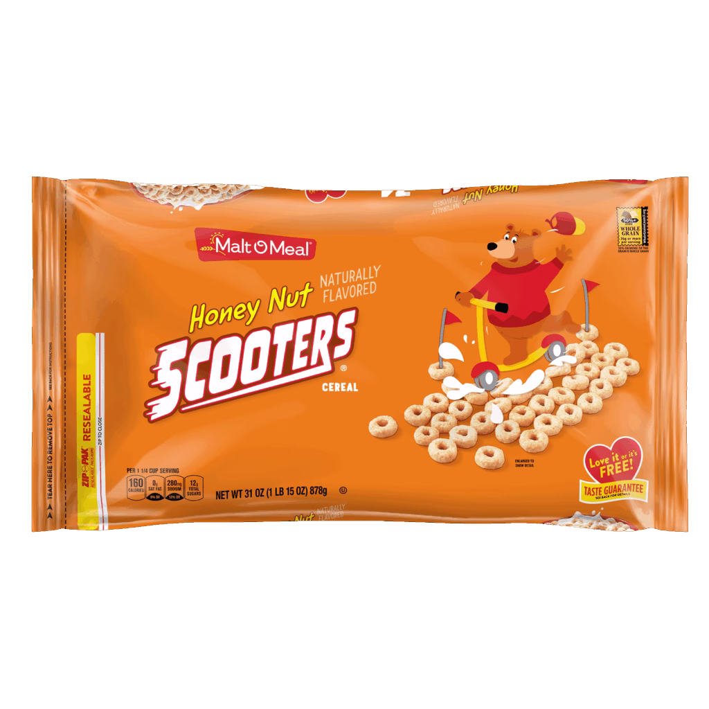 Malt-O-Meal™ Honey Nut Scooters™ cereal packaging