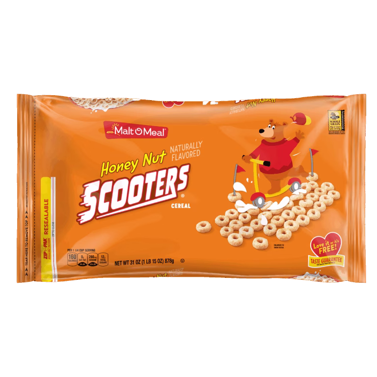 Malt-O-Meal™ Honey Nut Scooters™ cereal packaging