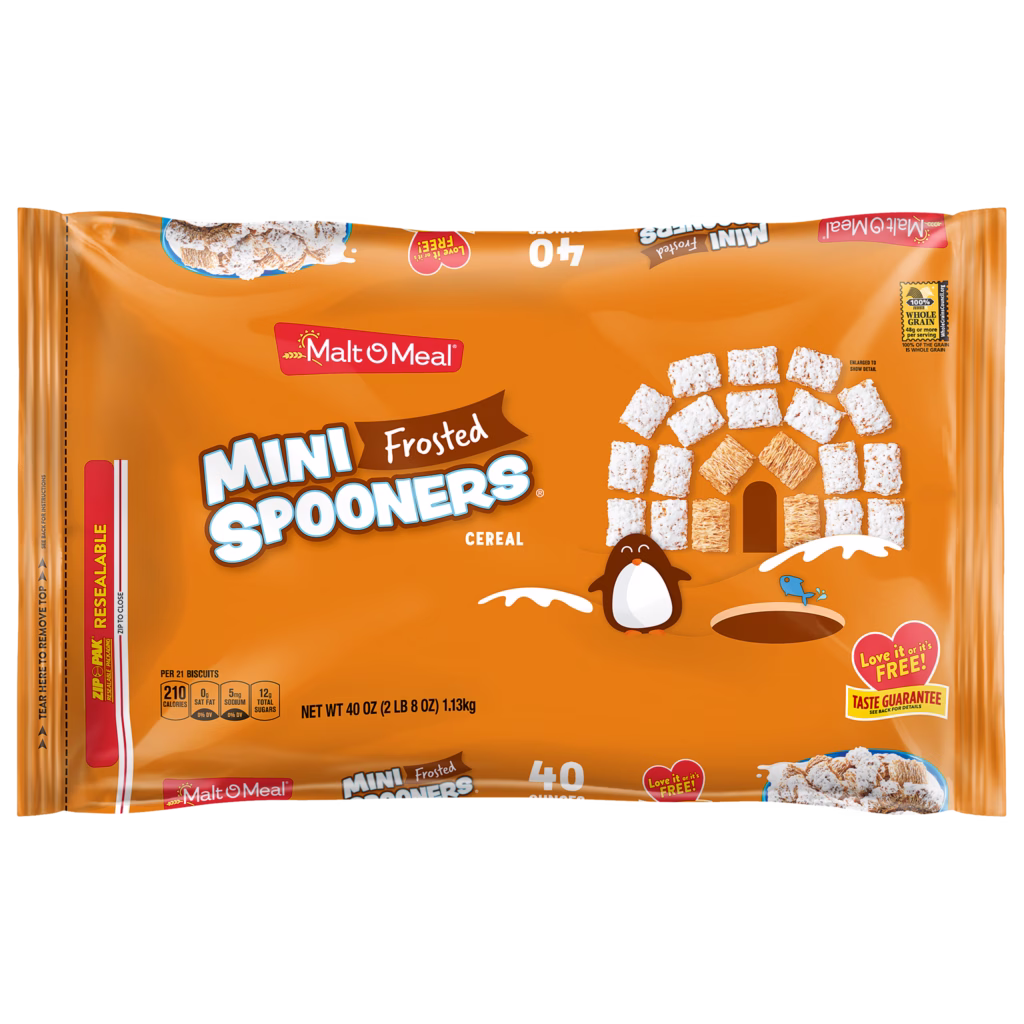 Malt-O-Meal™ Frosted Mini Spooners™ cereal packaging