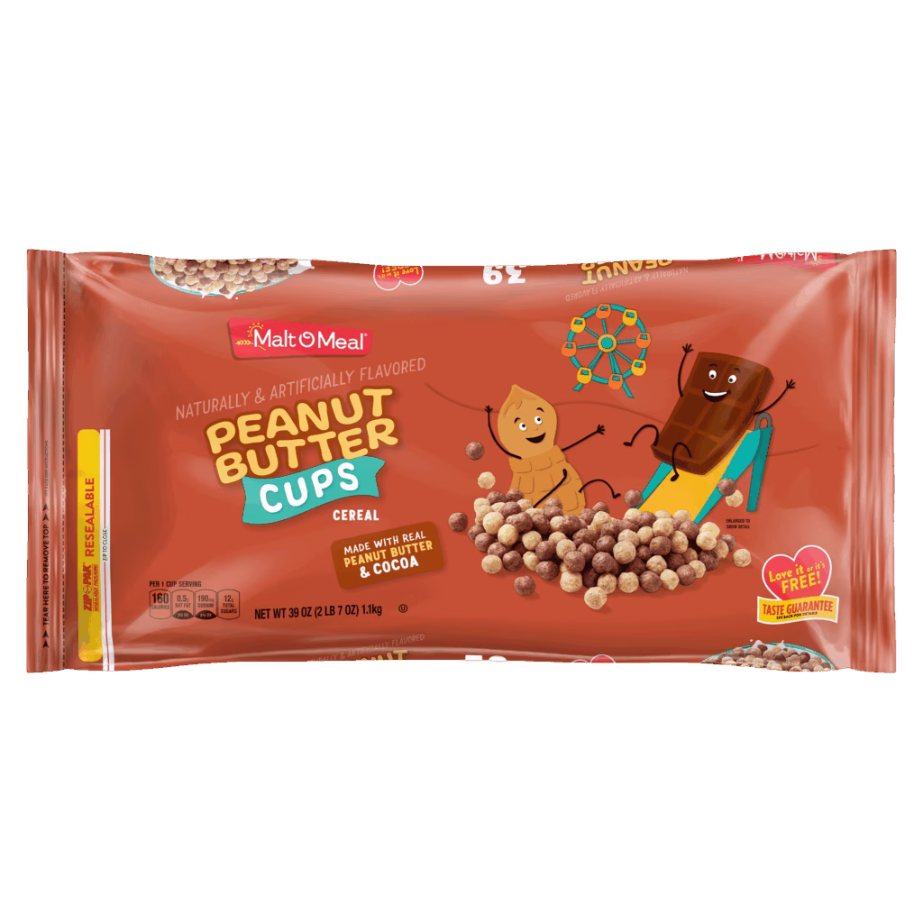 Malt-O-Meal™ Peanut Butter Cups cereal packaging