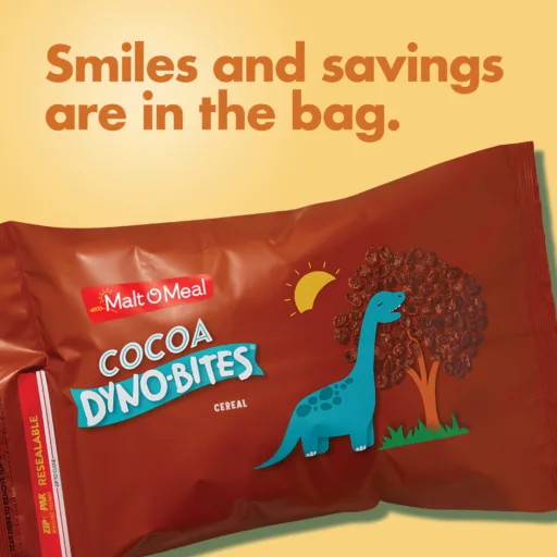 Cocoa Dyno-Bites Cereal bag