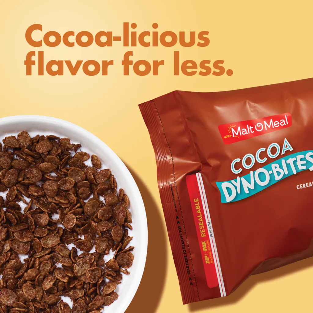 Cocoa Dyno-Bites Cereal cocoa-licious flavor for less