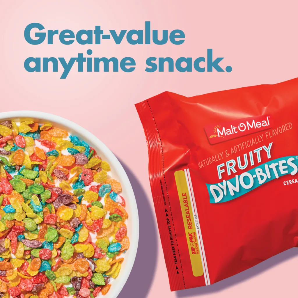 Fruity Dyno-Bites cereal great value anytime snack
